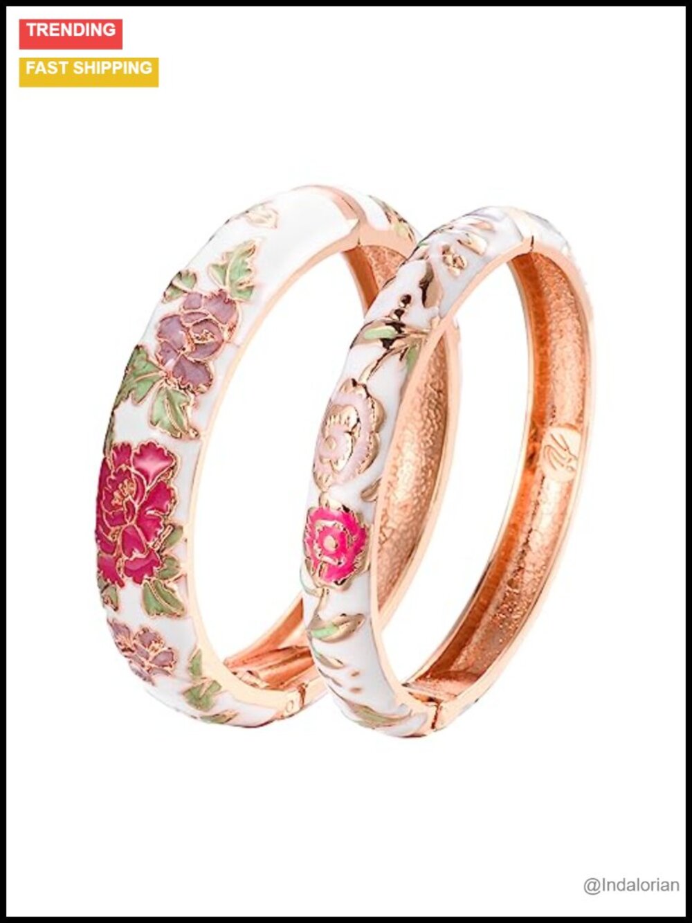 Cloisonne Enamel Bangle Bracelet Set with Crystal Accents